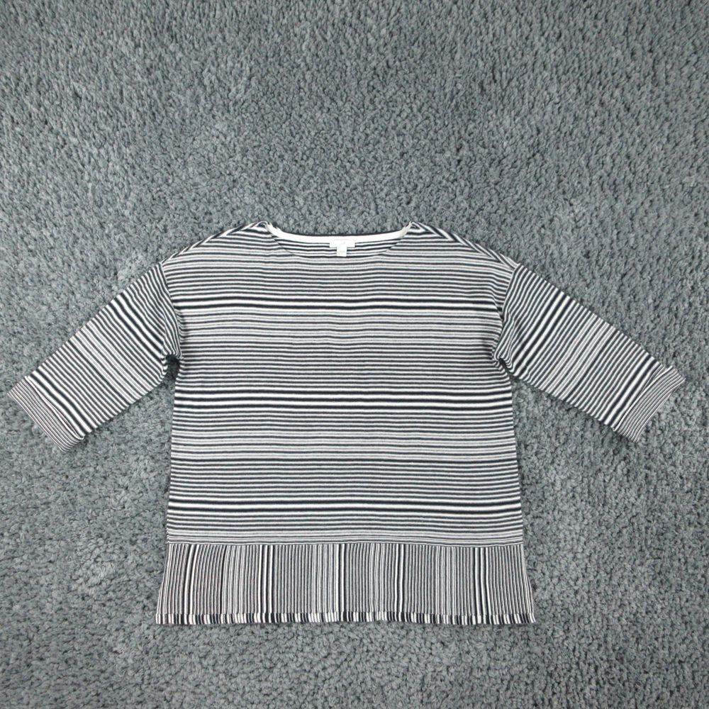 J Jill Shirt Womens Small Blue White Striped Cuffed Knit 3/4 Sleeve Pullover